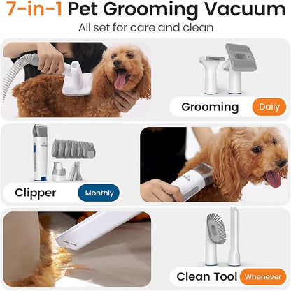 oneisall Dog Grooming Vacuum, Pet Grooming Vacuum with Clipper Nail Grinder, 1.5L Dust Cup Dog deshedding Vacuum Brush with 7 Pet Grooming Tools for Shedding Pet Hair, Home Cleaning