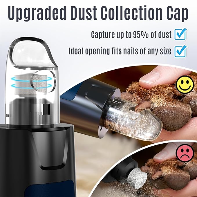 Casfuy New 6-Speed Dog Nail Grinder - 50% More Power Dog Nail Trimmers with 2 LED Lights Quiet 7h Running Time Electric Pet Nail Grinder File Toenail Grinder for Large Medium Small Dogs &amp; Cats (DB)
