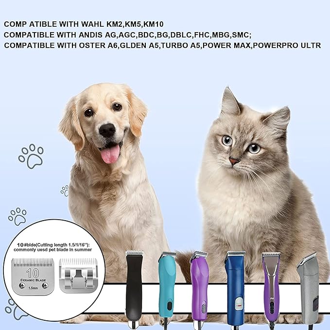 6Pack 10Blades Dog Grooming Replacement Blades Compatible with Andis Pet Clipper/Oster A5/Wahl KM Series Dog Clipper,Ceramic Blade &amp; Stainless Steel Blade (