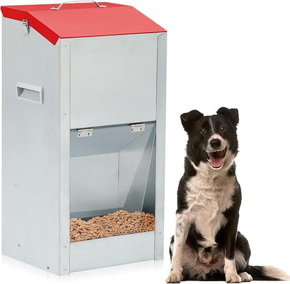 No Installation Large Galvanized Automatic Dog Feeder with Handle 25 Lbs Large Breed Dog Food Dispenser 11.5&