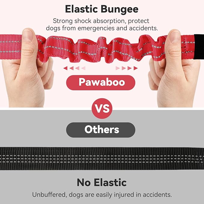 Pawaboo 2Pack Dog Seatbelt for Car, 3-in-1 Dog Seat Belt Bungee, Shockproof Dog Car Tether with Buckle &amp; Hook Latch, Adjustable Reflective Dog Car Harness Leash with 360° Lockable Buckle, Red