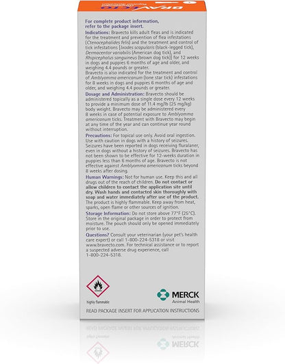 BRAVECTO Topical Solution for Dogs, Flea &amp; Tick, 12 Week Supply, 9.9-22 lbs., Orange Box