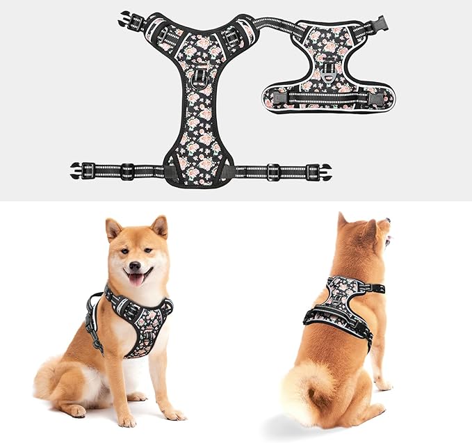 Timos No Pull Dog Harness,NO Need Go Over Dogs Head 3 Snap Buckles Reflective Oxford No Choke Harness with Front&amp;Back 2 Metal Leash Clips Soft Padded for Small Medium Large Dogs,X-Large (Pack of 1)