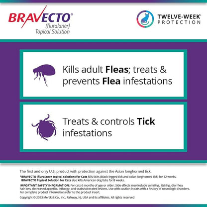 BRAVECTO Topical Solution for Cats, Flea &amp; Tick, 12 Week Supply, >6.2-13.8 lbs., Blue Box