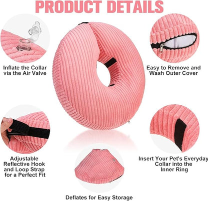 BINGPET Inflatable Dog Cone Collar Alternative After Surgery,Soft Recovery Cone for Dogs to Stop Licking,Protective Neck Donut E Collar Adjustable for Small Medium Large Dogs &amp; Cats(Pink,S)