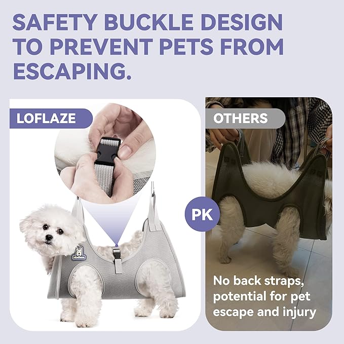 Dog Grooming Hammock Harness for Dogs &amp; Cats with Pet Nail Clipper Trimmer - Cat Hanger Sling for Trimming Clipping Nails- Dog Hammock Restraint Bag for Small Medium Large pet （ Grey XL ）
