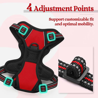 rabbitgoo Dog Harness No Pull with 2 Leash Clips, Adjustable Soft Padded, Reflective Oxford No Choke Pet Vest with Easy Control Handle for Puppy, Red,XS