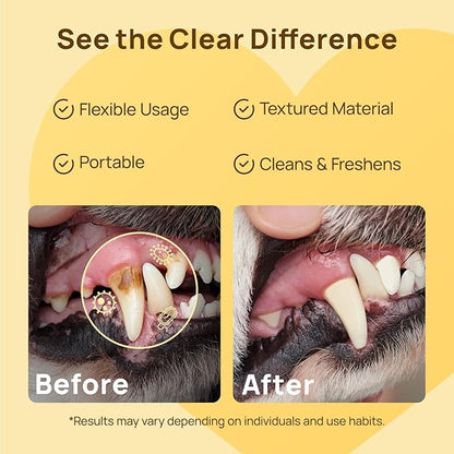 HICC PET Teeth Cleaning Wipes for Dogs &amp; Cats, Vet-Recommended Remove Bad Breath &amp; Plaque &amp; Tartar Buildup Dog Finger Toothbrush Wipes, Dog Tooth Brushing Kit Remove Stain &amp; Gum Care for Small Animal