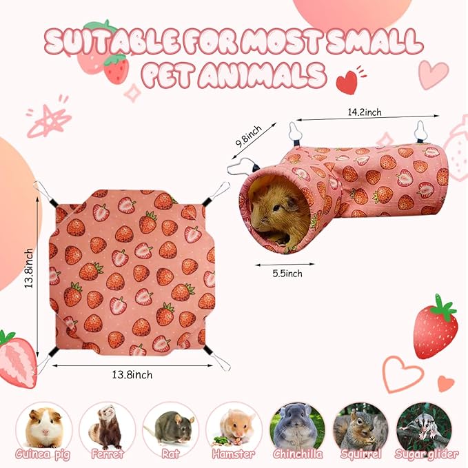 LYART Guinea Pig Rat Ferret Hammock &amp; Warm Bed - Small Pet Hideout Tunnel Cave Hanging Bunkbed - Sugar Glider Squirrel (1.Hammock &amp; Corner Tunnel)