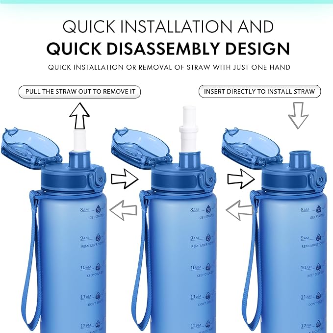 32oz Motivational Water Bottles with Time Marker &amp; Fruit Strainer, Transparent Gradient Color Water Bottle with Times to Drink, Leakproof &amp; BPA Free, Reusable Bottle with Strap (No Straw)
