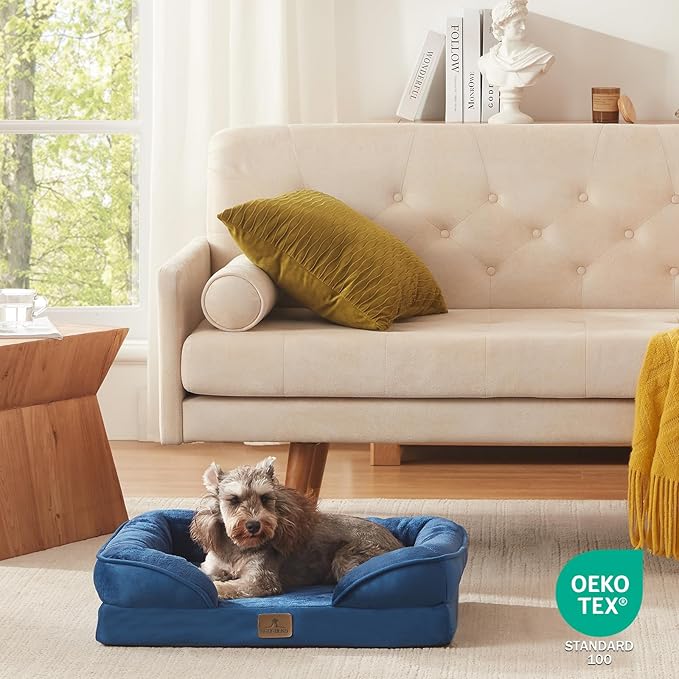 Bedfolks Orthopedic Dog Bed, Waterproof Dog Sofa Bed for Small Dogs &amp; Cats, Egg Foam Pet Couch Bed with Removable Washable Cover and Nonslip Bottom, Navy Blue