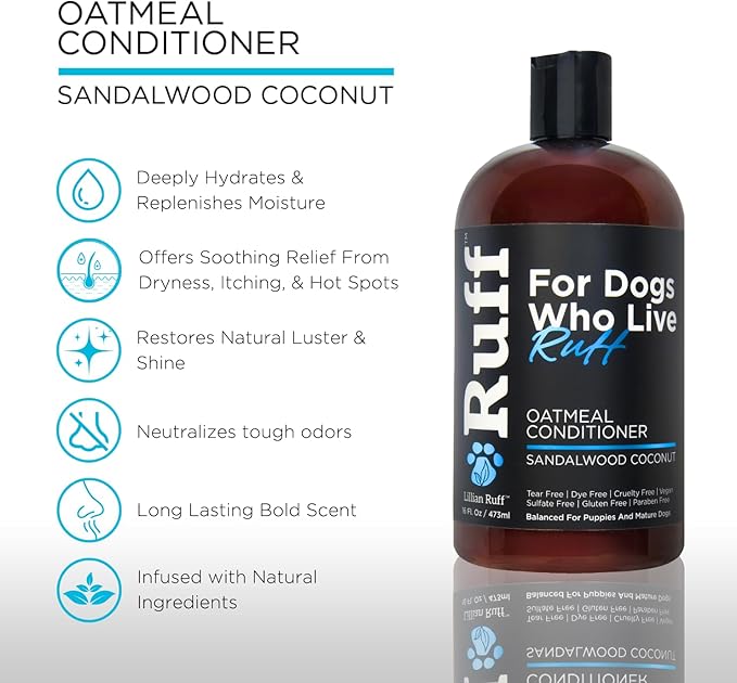 Ruff by Lillian Ruff Oatmeal Dog Shampoo &amp; Conditioner with Aloe &amp; Coconut Oil | Relieves Itching &amp; Hot Spots | Moisturizing &amp; Deodorizing | Safe for Puppies | USA Made
