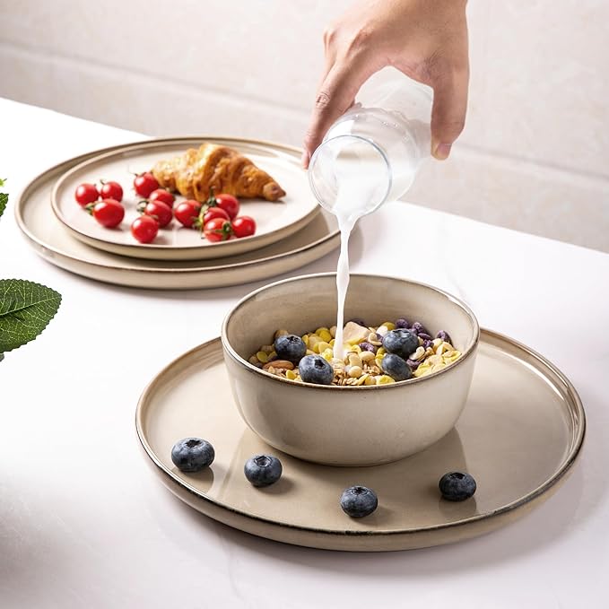 GBHOME Ceramic Dinnerware Sets for 12, 36 Pieces Stoneware Plates and Bowls Sets, Reactive Glaze Dishes -Scratch Resistant, Dishwasher&amp;Microwave Safe
