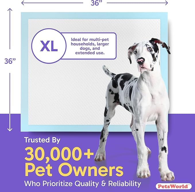 PETSWORLD Giant Dog Potty Pads, Odor-Eliminating, 36" x 36", Ultra Absorbent 5-Layer Leak-Proof Training Pads for Dogs &amp; Cats (36x36, 1800 Count)