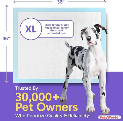 PETSWORLD Giant Dog Potty Pads, Odor-Eliminating, 36" x 36", Ultra Absorbent 5-Layer Leak-Proof Training Pads for Dogs &amp; Cats (36x36, 1800 Count)