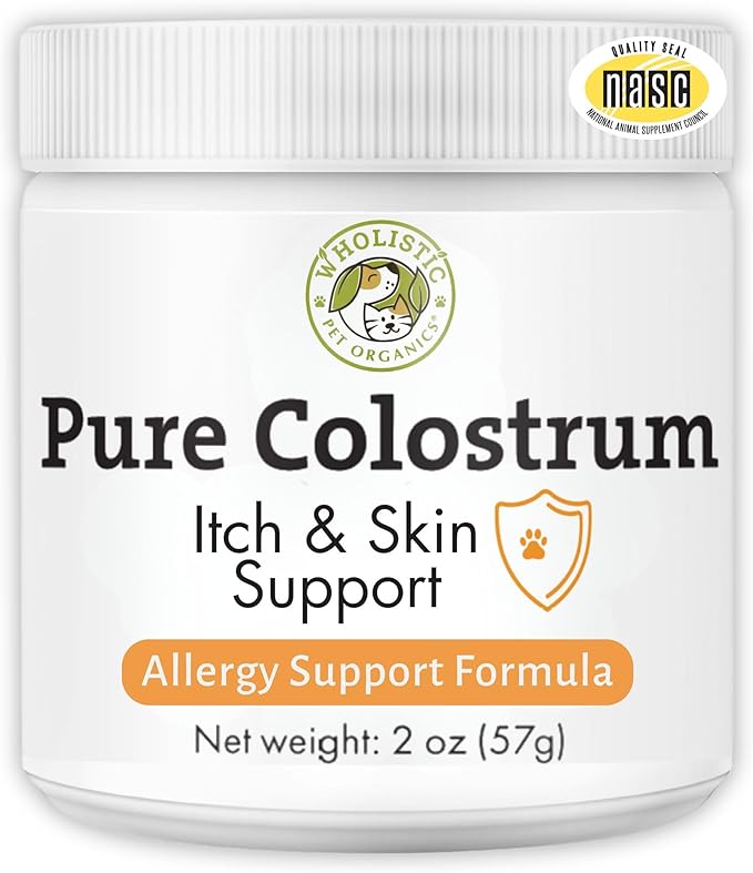 Wholistic Pet Organics Pure Colostrum - 2 Oz - Dog Allergy Relief &amp; Itchy Skin Treatment, Senior Dog Supplements &amp; Immune Support, Licking Paws Relief