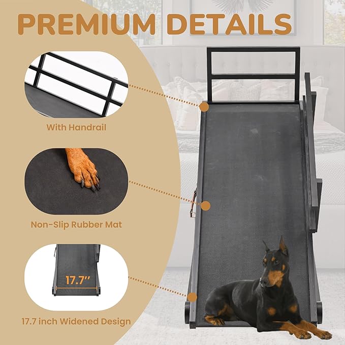 Dog Ramp for Bed, 5 Level Adjustable Dog Ramp for High Beds, Upgrade Rubber Mat High Traction Ramp with Safety Rails, Folding Pet Ramp for Bed, Couch,SUV, Natural Wood Pet Ramp for Small &amp; Old Dogs