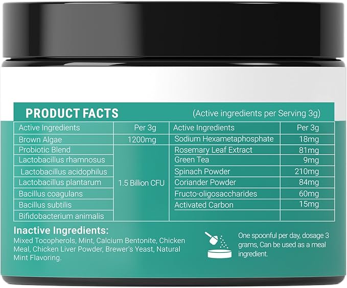 Dog Teeth Cleaning Powder - Dog Breath Freshener + Dental Care for Doggies &amp; Cats + Tartar Remover for Teeth with Natural Ingredients + Probiotics Blend (Mint - 100g)