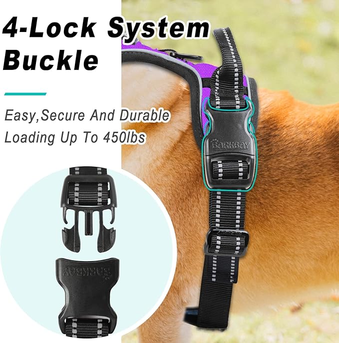 BARKBAY No Pull Dog Harness Large Step in Reflective Dog Harness with Front Clip and Easy Control Handle for Walking Training Running(Purple,L)