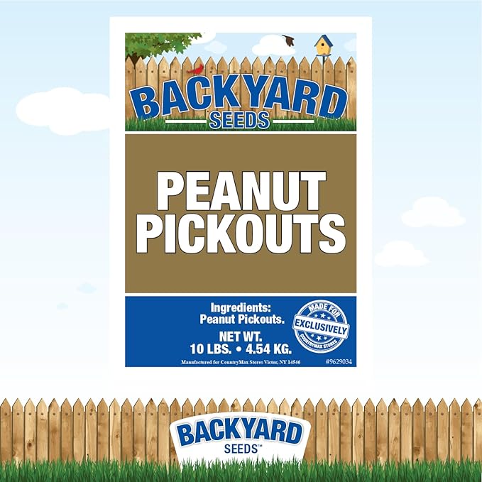 CountryMax Backyard Seeds Shelled Whole Peanuts for Woodpeckers, Birds, Squirrels &amp; Wildlife – Premium Wild Animal Food, 10 lbs Bag