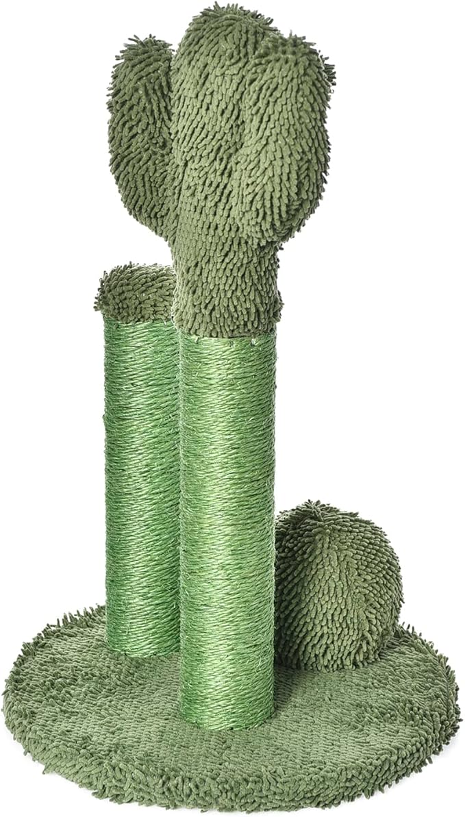 Amazon Basics Cat Scratcher - Indoor Cactus Triple Posts Cat &amp; Kittens Scratching Post with Dangling Ball, Large (27"H) - Green