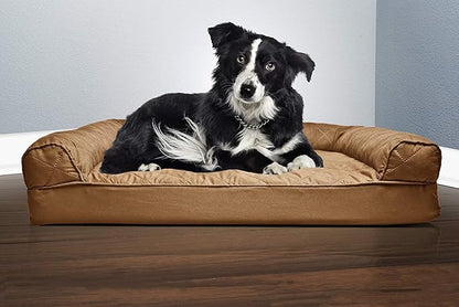 Furhaven Orthopedic Dog Bed for Large/Medium Dogs w/ Removable Bolsters &amp; Washable Cover, For Dogs Up to 55 lbs - Quilted Sofa - Toasted Brown, Large