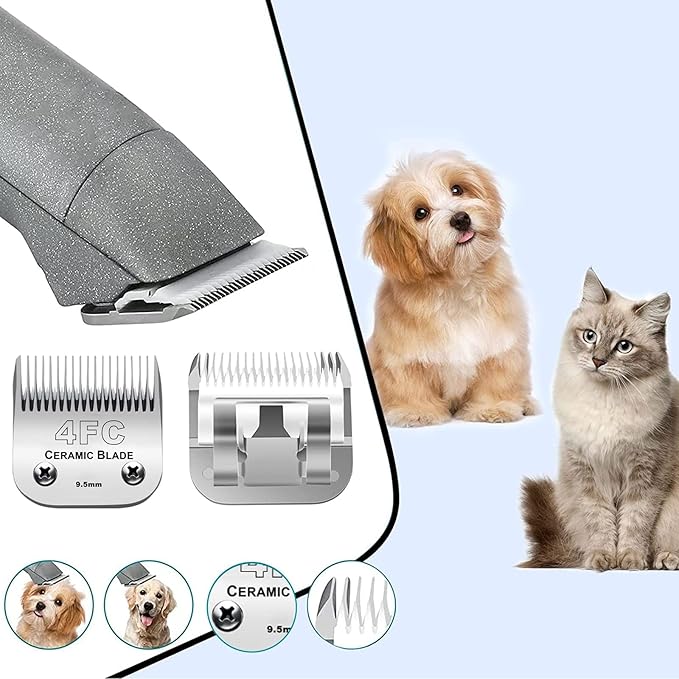 3PCS 4FC Blades Dog Grooming Clipper Replacement Blades Compatible with Andis Pet Clipper/Oster A5/Wahl KM Series Dog Clipper,Ceramic Blade &amp; Stainless Steel Blade