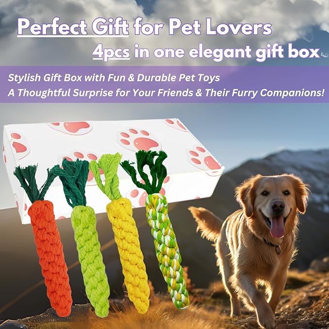 4PCS Mixed Color Woven Pet Chew Set (Yellow, Green, Orange, Rainbow), Dog Chew Toys, Cat Teething Toys, Durable &amp; Safe Interactive Pet Toys