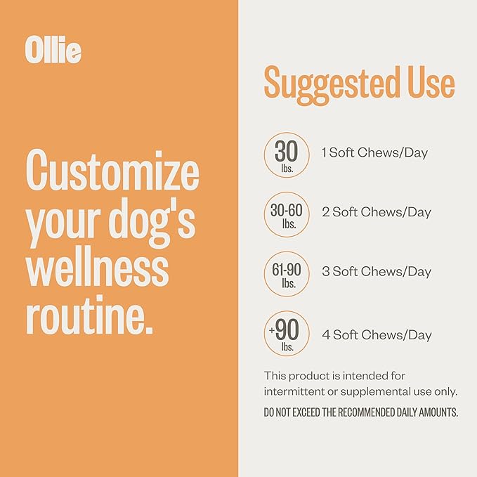 Ollie Dog Skin &amp; Coat Supplement, Soothes Irritated Skin, Promotes Healthy &amp; Shiny Fur &amp; Coat, 60 Count Appx.