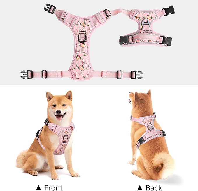 Timos No Pull Dog Harness, Release at Neck Reflective 3 Snap Buckles Adjustable No Choke Pet Vest with Front &amp; Back 2 Leash Clips, Soft Padded Control Training Handle for Small Medium Large Dogs