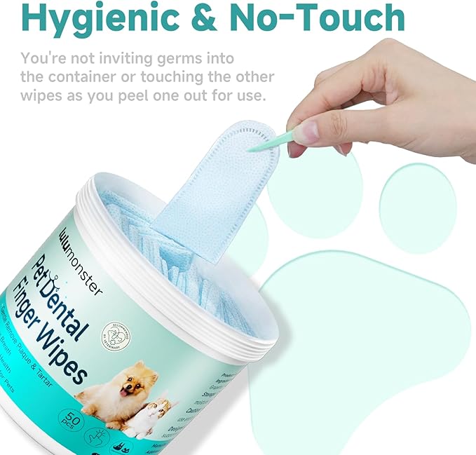 Pet Dental Finger Wipes for Dogs &amp; Cats, Dog Teeth Cleaning Wipes Tooth Brushing Kit by Remove Plaque and Tartar &amp; Freshens Breath Buildup No-Rinse Dog Finger Toothbrush