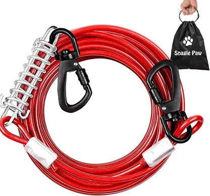 Red Chew Proof 30FT Dog Tie Out Cable, Heavy Duty Dog Lead for Yard &amp; Camping