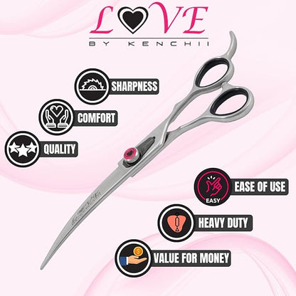 Kenchii Love Dog Grooming Scissors, 7 Inch Straight Shears, Dog Scissors for Grooming, Professional Pet Grooming Scissors, Ergonomic &amp; Comfortable