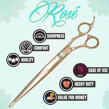 Kenchii Rose Dog Grooming Scissors, 9 Inch Straight Shears, Dog Scissors for Grooming, Ergonomic Design for Comfort and Precision, Heavy Duty, Durable and Sharp