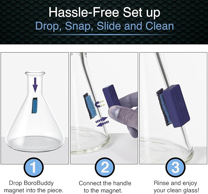 SNOWTREE Magnetic Glass Cleaner BoroBuddy | Glass Pieces, Bottles, Vases | Compact Design for Tighter Spaces &amp; Smaller Glass Pieces | Double Sided | Purple