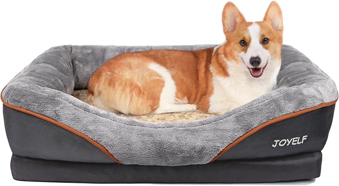 JOYELF Medium Memory Foam Dog Bed Orthopedic Dog Bed &amp; Sofa with Removable Washable Cover and Squeaker Toy as Gift