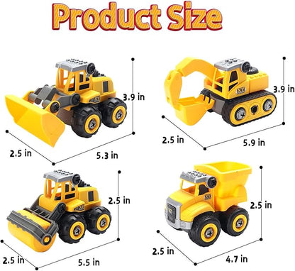 Play Construction Sand Kit,2.2lbs Magic Sand W/4 Large Take Apart Construction Trucks,1 Sandbox,8 Worker Figures and Road Signs,8 Molds,Toys for 2-8 Years Old Boys Girls