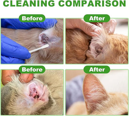 twoworld Pet Ear Swabs,2-in-1 Pet Ear Cleaning Liquid Swabs,Cat &amp; Small Dog Ear Cleaner Swabs,Ear Cleaner Solution for Dogs and Cat for Daily Ear Cleaning Removes Wax, Dirt, &amp; Odor (300)