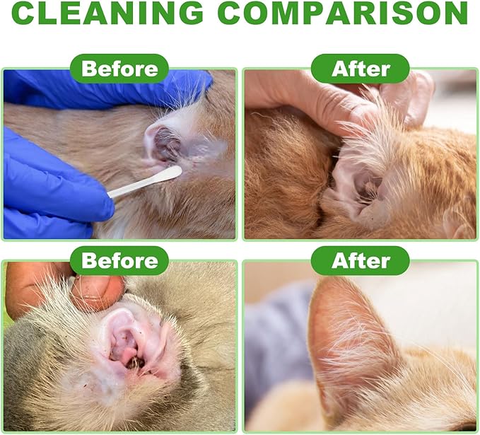 twoworld Pet Ear Swabs,2-in-1 Pet Ear Cleaning Liquid Swabs,Cat &amp; Small Dog Ear Cleaner Swabs,Ear Cleaner Solution for Dogs and Cat for Daily Ear Cleaning Removes Wax, Dirt, &amp; Odor (100)