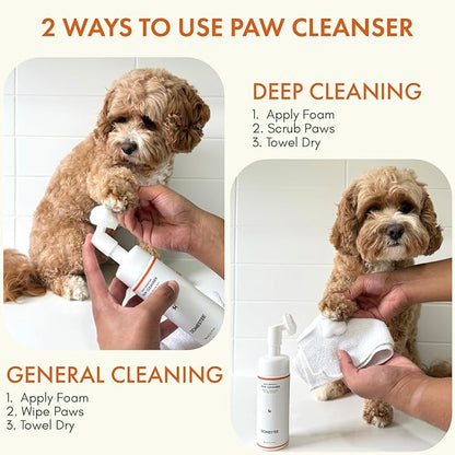 Dog Paw Cleaner | Gentle &amp; PH-Balanced | Dog Paw Wash for All Breeds | Nourishing Formula with Aloe Vera | Portable &amp; Easy-to-Use | Paw Cleaning Foam with Silicone Brush - 5.1 Fl Oz