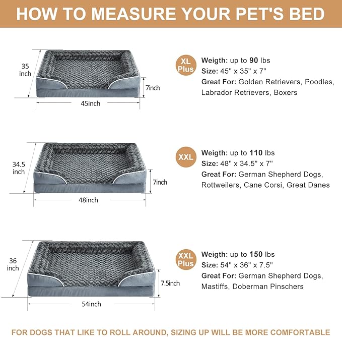 WNPETHOME Dog Beds for Large Sized Dogs, Washable Orthopedic Dog Couch Sofa Bed with Waterproof Lining &amp; Non-Skid Bottom for Pet Sleeping