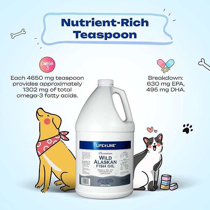 Life Line Pet Nutrition Wild Alaskan Fish Oil for Dogs and Cats 128oz – Omega 3 Fish Oil Supplement for Skin &amp; Coat, Brain, Eye &amp; Heart Health