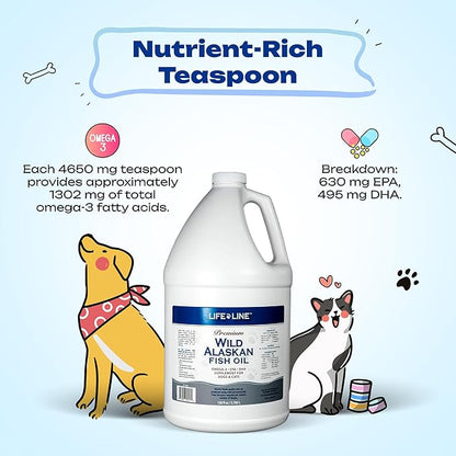 Life Line Pet Nutrition Wild Alaskan Fish Oil for Dogs and Cats 128oz – Omega 3 Fish Oil Supplement for Skin &amp; Coat, Brain, Eye &amp; Heart Health