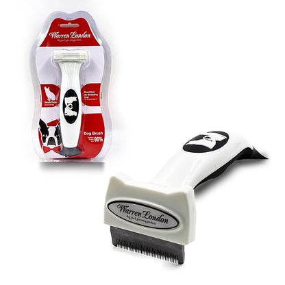 Warren London Short-Hair Deshedding Brush – Small | 1.75″ Stainless Steel Edge Removes Up to 95% Loose Fur | Gentle Undercoat Tool for Toy &amp; Small Breeds | Ergonomic Anti-Slip Grip