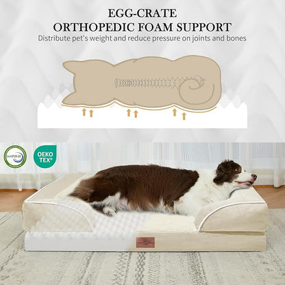 Comfort Expression Medium Dog Beds Waterproof Orthopedic Foam Dog Sofa Beds for Medium Large Dogs Comfy Pet Bed with Washable Removable Cover &amp; Non-Slip Bottom(Medium,Beige)