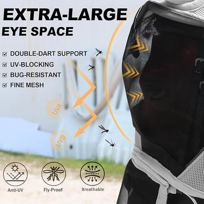 Luminous Horse Fly Mask with Long Nose, Ears, Full Face &amp; Eye Protection - Full Mesh, Detachable Nose Cover, Fleece Padded Edging, Hook-and-Loop Straps with Webbing, Hanging Straps Grey
