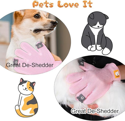 2 in 1 Pet Grooming Glove for Cats &amp; Dogs, Efficient Deshedding Brush Pet Long Short Fur Removal Glove, Gentle Massaging Puppy Kitten Bathing Grooming Brush Tool, Easy Clean Floating Hair Mitt