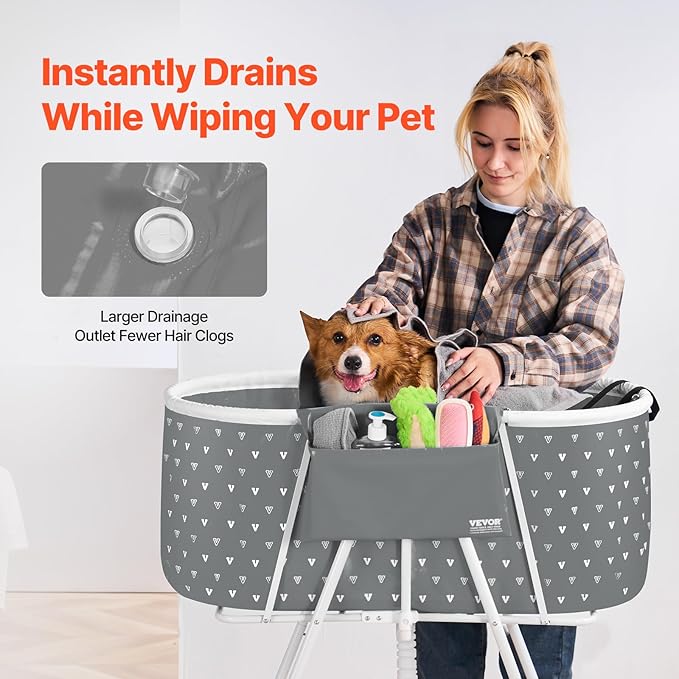 VEVOR Portable Dog Bathtub, Elevated &amp; Foldable Space-Saving Pet Shower Station with Efficient Drainage, Bathing Tub for Washing &amp; Grooming Small and Medium Size Dogs and Cats Indoor &amp; Outdoor, Grey