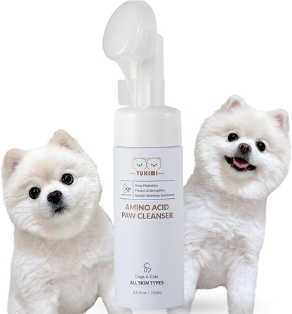 YUKIMI Premium Amino Acid Paw Cleanser with Silicone Bristle Brush for Dogs &amp; Cats | Dermatologist Certified Hypoallergenic | Hydrating, Soothing, Deodorizing, Moisturizing | pH Balanced - 5.0 Fl Oz