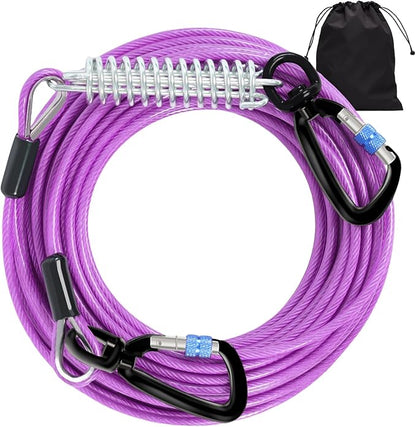 Snagle Paw Dog Leads for Yard 100FT-1000LBS Break Strength,Heavy Duty Tie Out Cable for Dogs with Swivel Lockable Hook &amp; Spring,Chew Proof Dog Chain for Outside,Dog Run Cable for Medium Large Dogs